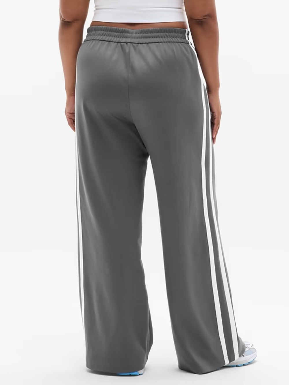 Athleta Charcoal Gray Wide-Leg Joggers with White Side Stripes